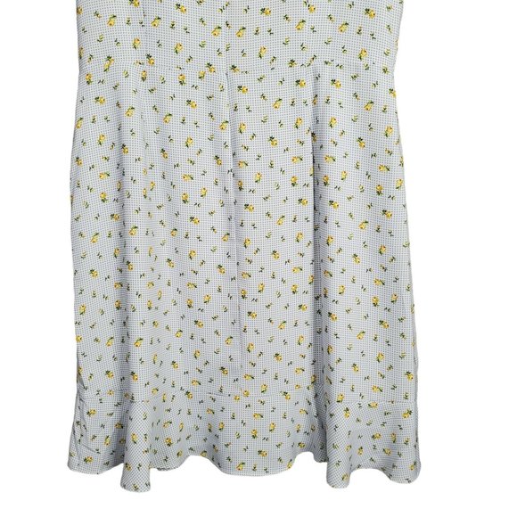 Loft Size 14 Dress Long Gingham Floral Flutter Sleeve Faux Wrap Ruffle Hem Lined - Picture 11 of 15